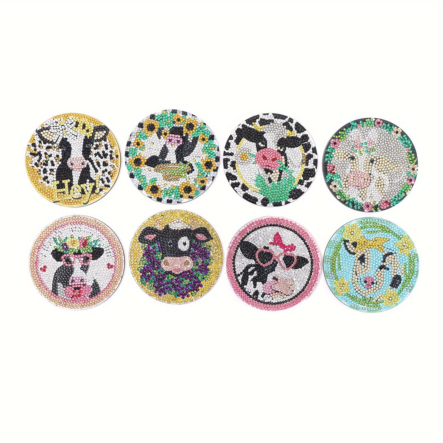 Diy 8pcs/set Cow  Diamond Painting Coasters with Holder