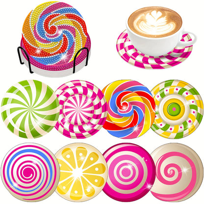 Diy 8pcs/set Christmas  Diamond Painting Coasters with Holder