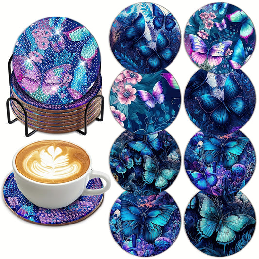 Diy 8pcs/set Butterfly  Diamond Painting Coasters with Holder