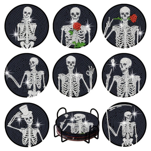 Diy 8pcs/set Skull  Diamond Painting Coasters with Holder